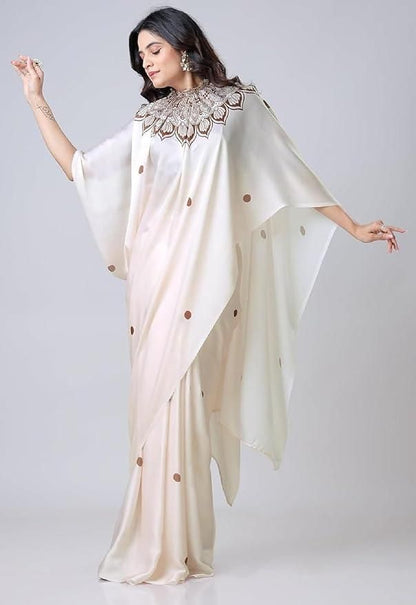 Satin Silk Printed Kaftan Saree With Unstitched Blouse